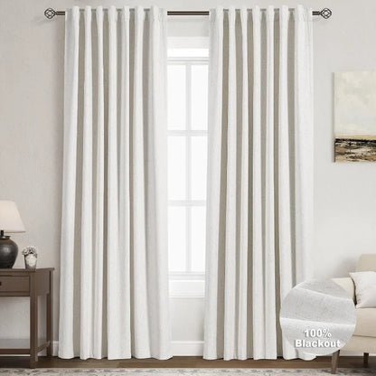 Thermal Insulated 100% Blackout Linen Drapes, Pleated Look