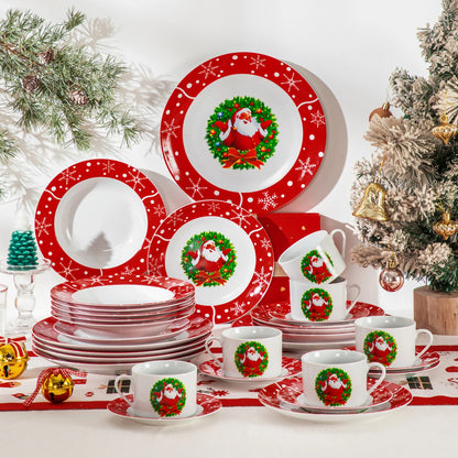 30PCS Christmas {Santa Claus} Dinnerware-Set, Dinnerware Plate/Dessert/Soup Plate/Mug