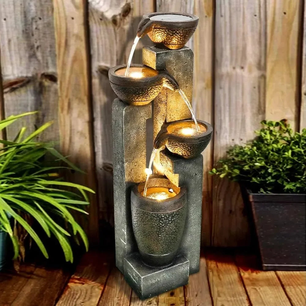 40" 4 -Tier Pots Fiberglass Outdoor Garden Water Fountain