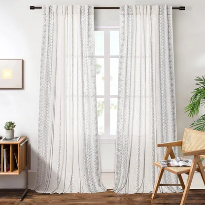 84 Inches Long, Light Filtering, Cotton Muslin Boho Curtains