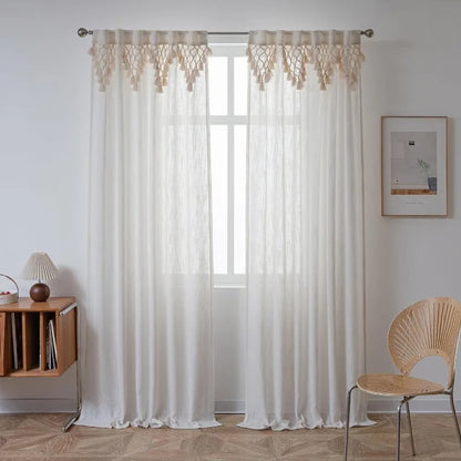 84 Inches Long, Light Filtering, Cotton Muslin Boho Curtains