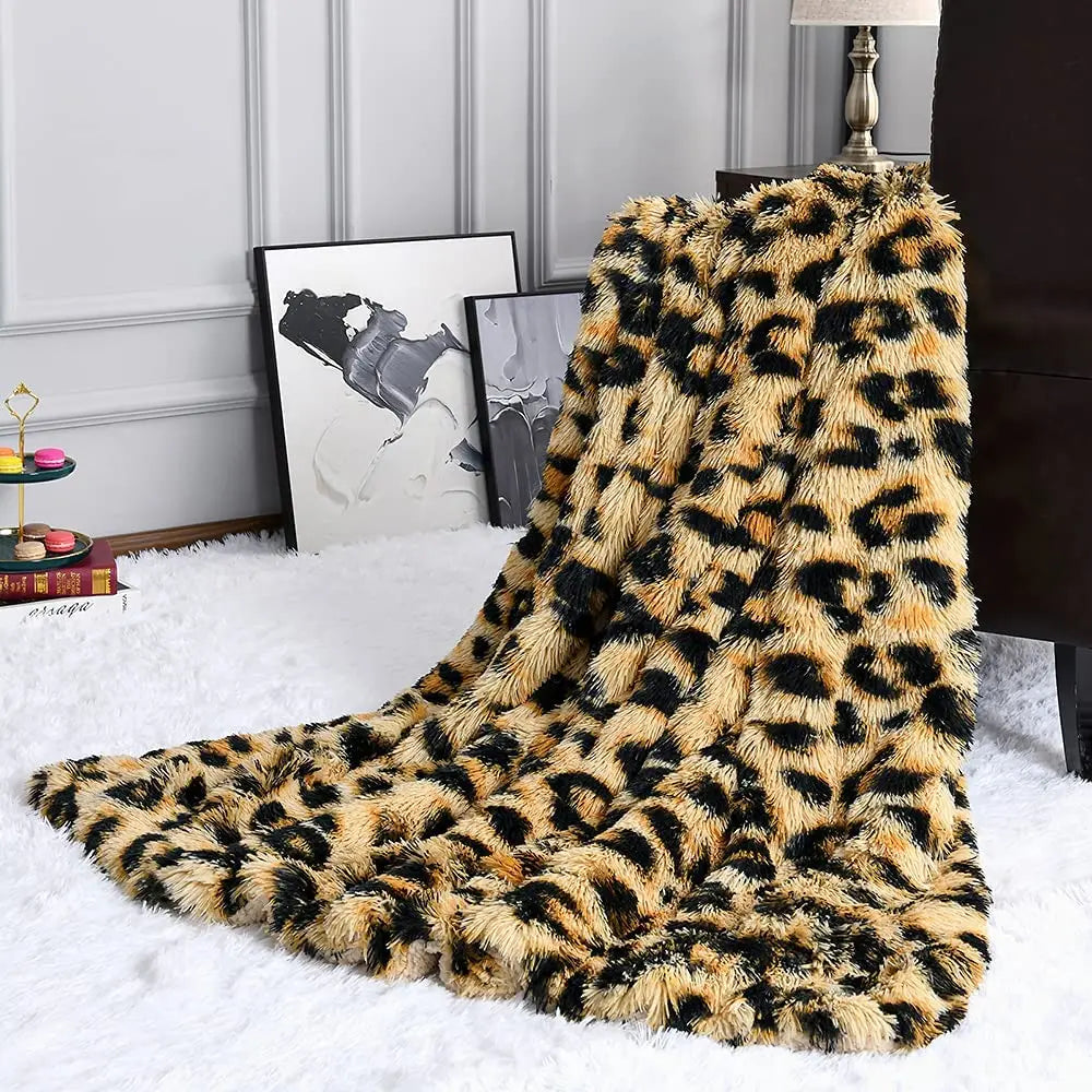 Luxury-Leopard, Thick/Furry, Polyester/Velvet, Anti-Static Throw-Blanket, Machine-Washable