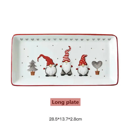 Nordic Santa Claus Dish Embossed Rice Salad Bowl Ceramic Flat Plate Cup Teapot Christmas Tableware Gift