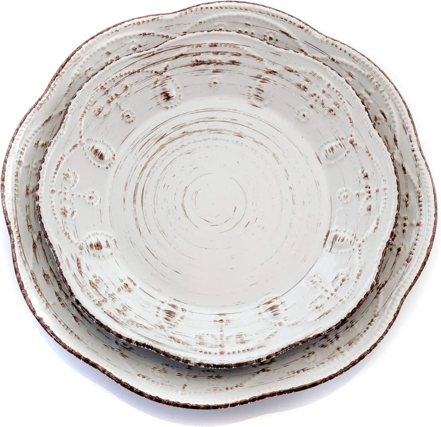 Rustic Birch 16 Piece Embossed Scalloped Stoneware Dinnerware Set