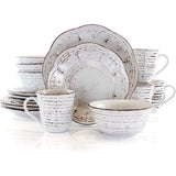 Rustic Birch 16 Piece Embossed Scalloped Stoneware Dinnerware Set