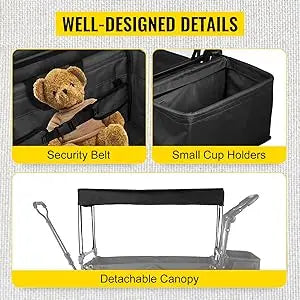 Extra-Large, Collapsible, Garden-Cart W/ Removable-Canopy, Folding, Wagon-Utility-Cart W/ Wheels & Rear-Storage,