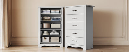 Wooden-Dresser w/ 5-Drawers, Tall-Closet-Storage-Organizer, Multi-Color-Choices