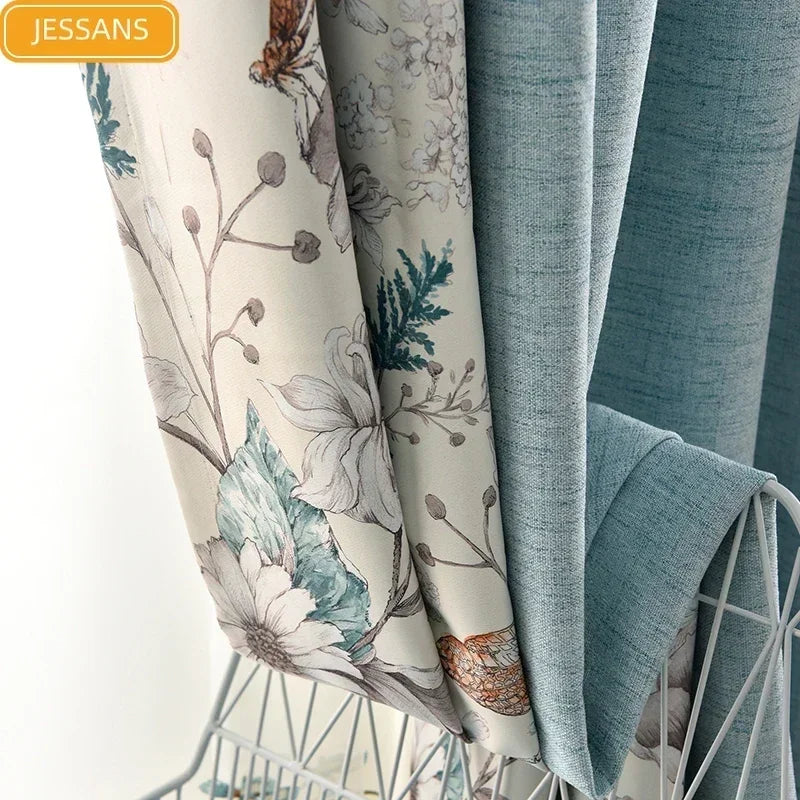 Nordic-Printed Cotton/ Linen, Blackout Customized-Finished Curtains