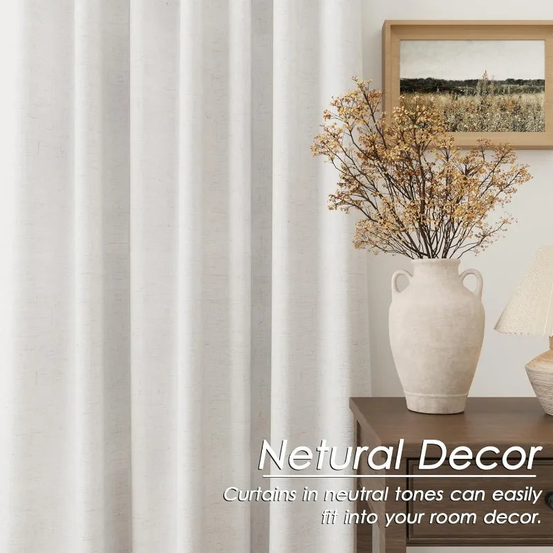 Thermal Insulated 100% Blackout Linen Drapes, Pleated Look