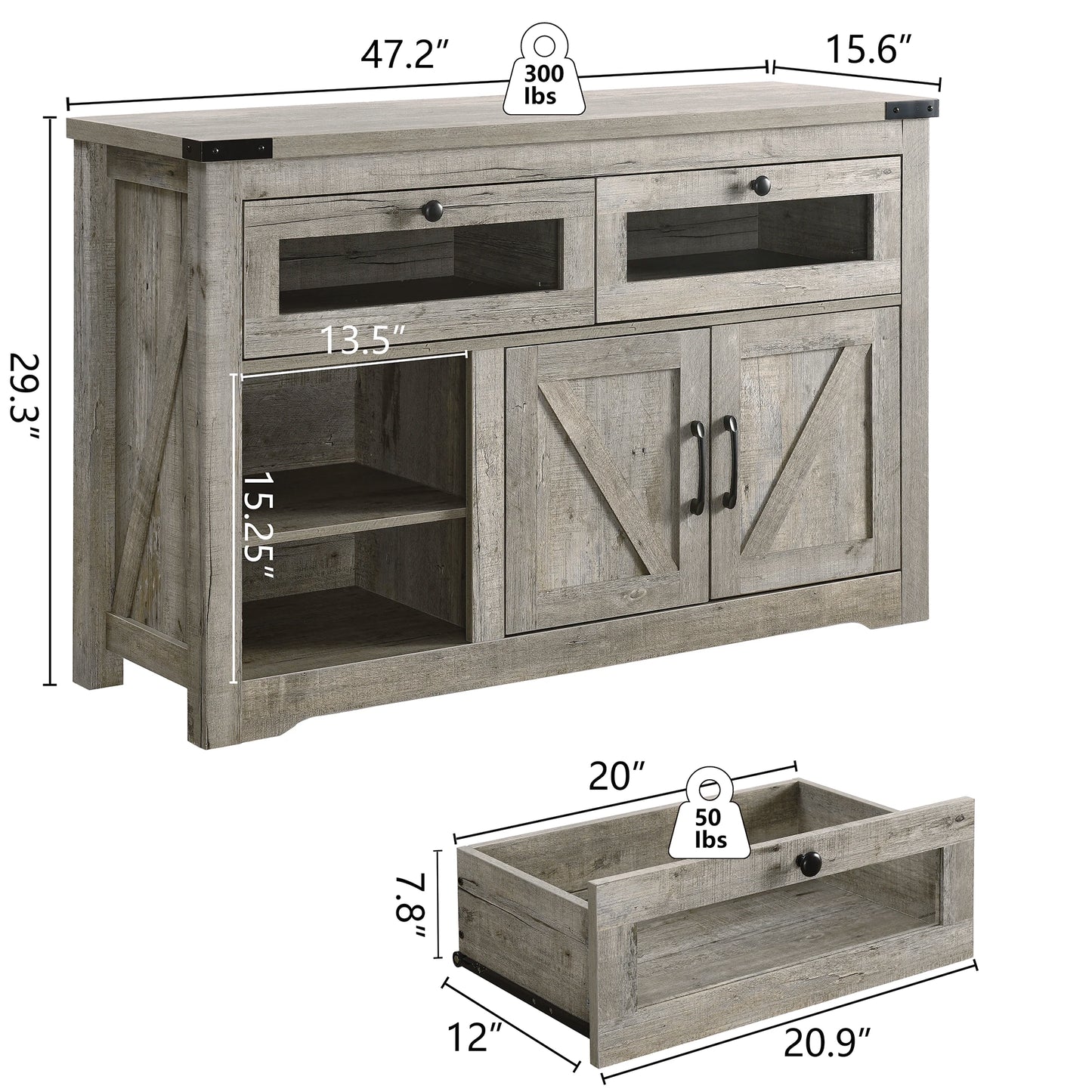 Wood-TV-Stand/Entertainment-Center, Up to 65" TV, LED-Light-Storage-Cabinet