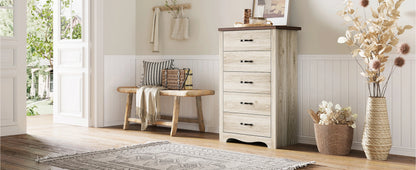 Wooden-Dresser w/ 5-Drawers, Tall-Closet-Storage-Organizer, Multi-Color-Choices