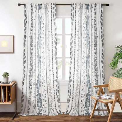 84 Inches Long, Light Filtering, Cotton Muslin Boho Curtains