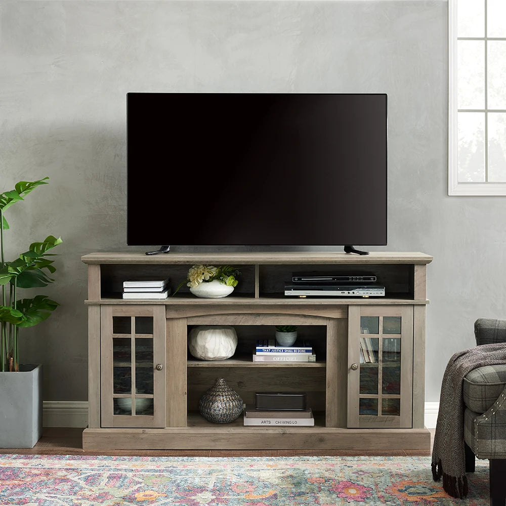 Wood-TV-Stand/Entertainment-Center, Up to 65" TV, LED-Light-Storage-Cabinet