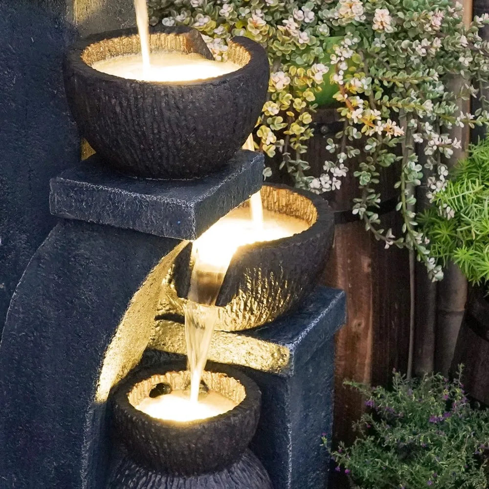 LED Outdoor Water Fountain, 37.4”H   Natural Polyresin