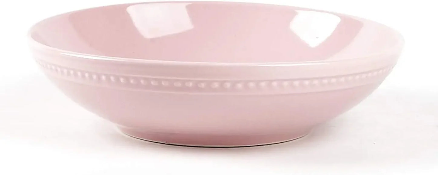 42pc Pink, Pearl Dot Ceramic/Stoneware Dinnerware, Dishwasher/ Microwave Safe