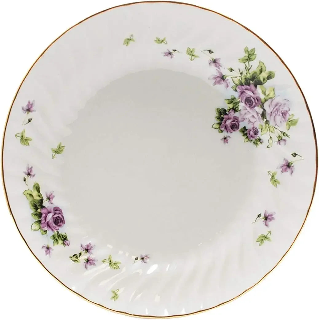 Creamy white porcelain, Vintage Floral, 45-Piece Ceramic Tableware Set With 24K Gold Trim & Fanciful Swirl Shape