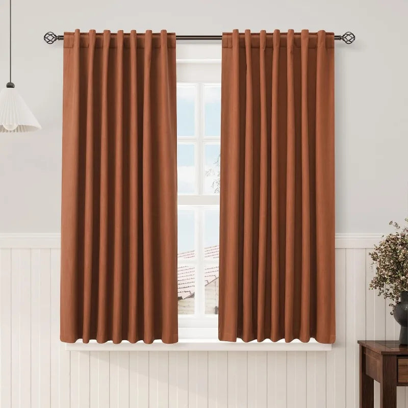 Thermal Insulated 100% Blackout Linen Drapes, Pleated Look