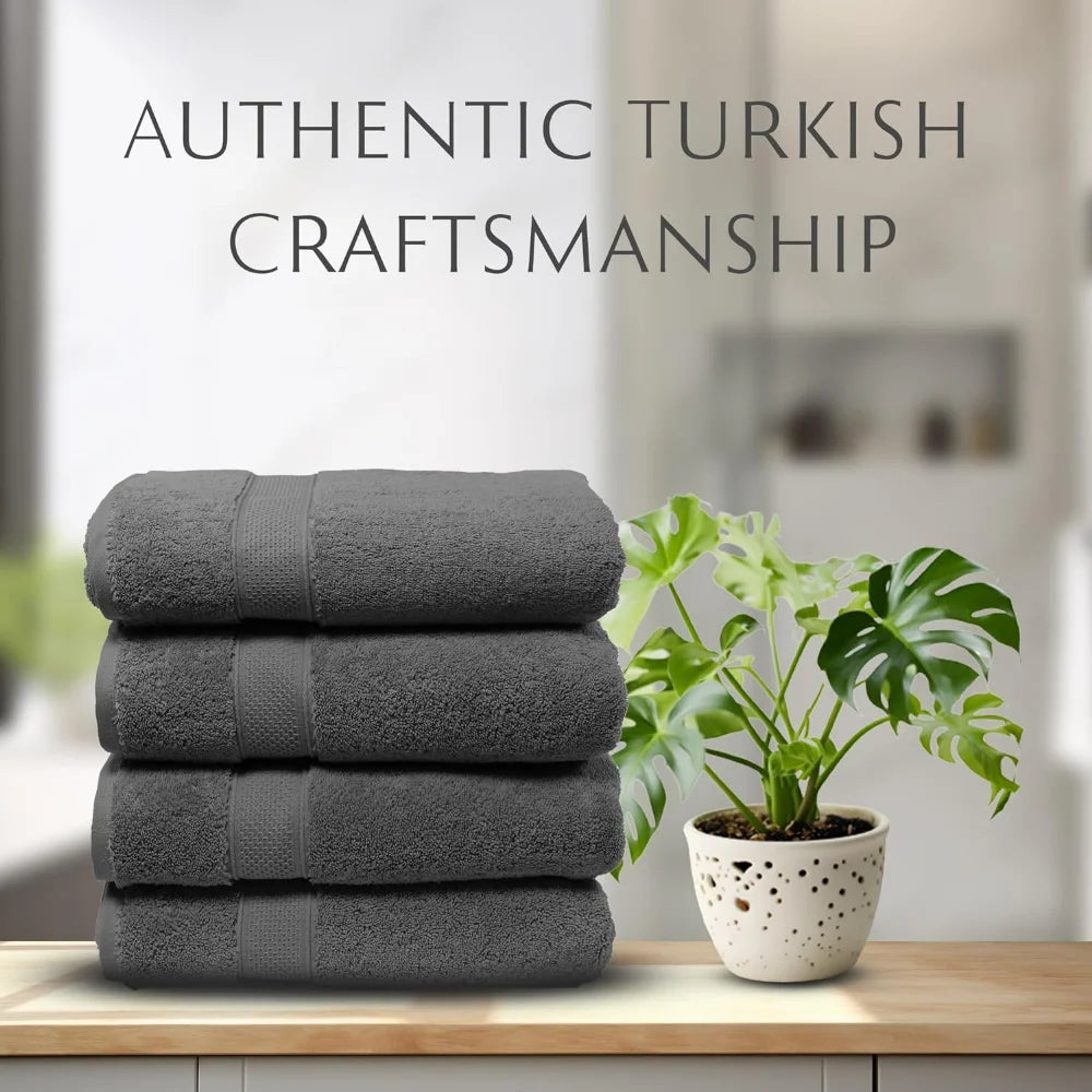 4-Piece Thick & Plush Turkish Bath Towel-Set: Oversized Luxury ,Ultra-Soft & Highly Absorbent, Premium Cotton