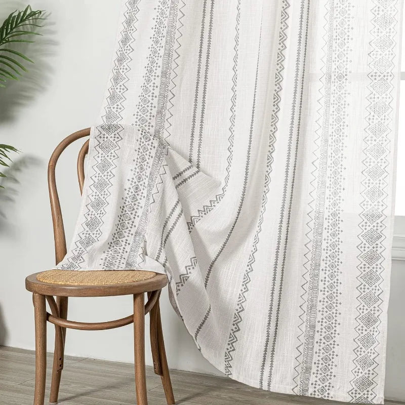 84 Inches Long, Light Filtering, Cotton Muslin Boho Curtains