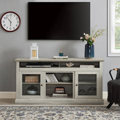 Wood-TV-Stand/Entertainment-Center, Up to 65" TV, LED-Light-Storage-Cabinet