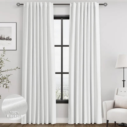 Thermal Insulated 100% Blackout Linen Drapes, Pleated Look