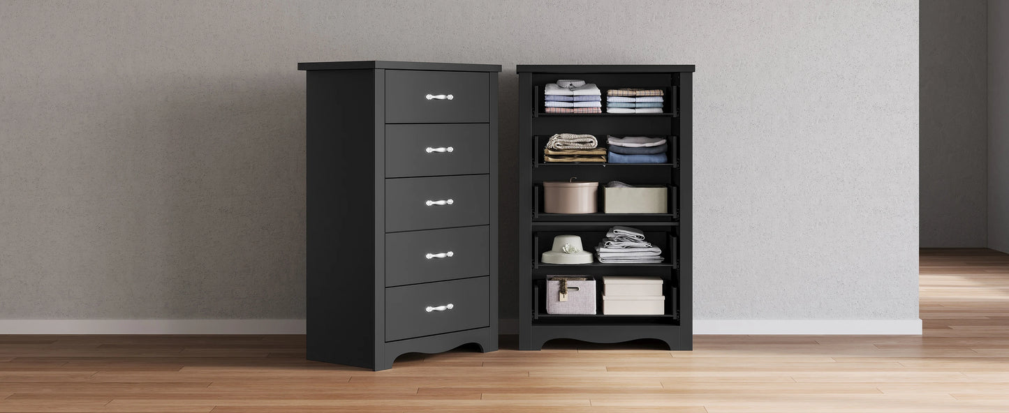 Wooden-Dresser w/ 5-Drawers, Tall-Closet-Storage-Organizer, Multi-Color-Choices