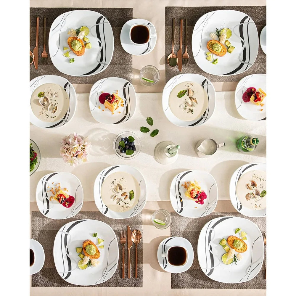 Ivory White, 30-Piece Glassware-Opal Dinnerware Set, Break-Resistant