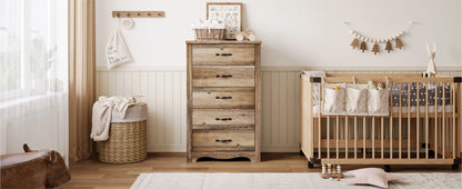 Wooden-Dresser w/ 5-Drawers, Tall-Closet-Storage-Organizer, Multi-Color-Choices