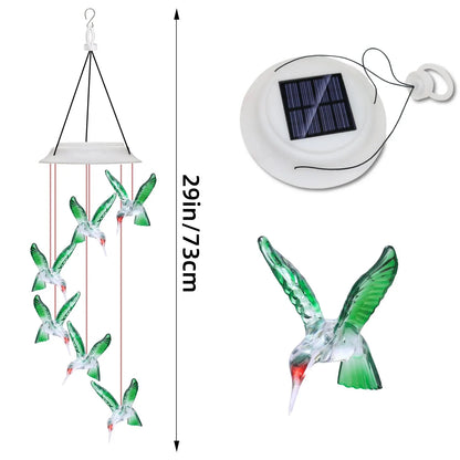 Solar-Powered Outdoor Waterproof/Color Changing Hummingbird Wind-Chimes