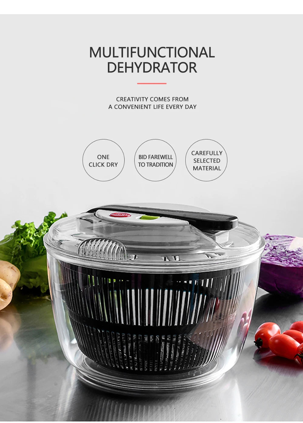 Vegetable/Salad Washer, Vegetable Spinner Basket/Dryer, Vegetable/Fruit Dehydrator