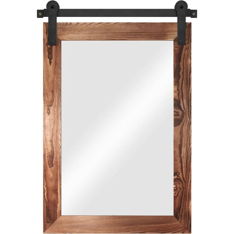 Farmhouse-Barn Door-Mirror, 30" x 21", Rustic, Wood-Framed-Mirror for Bathroom or Wall-Decor