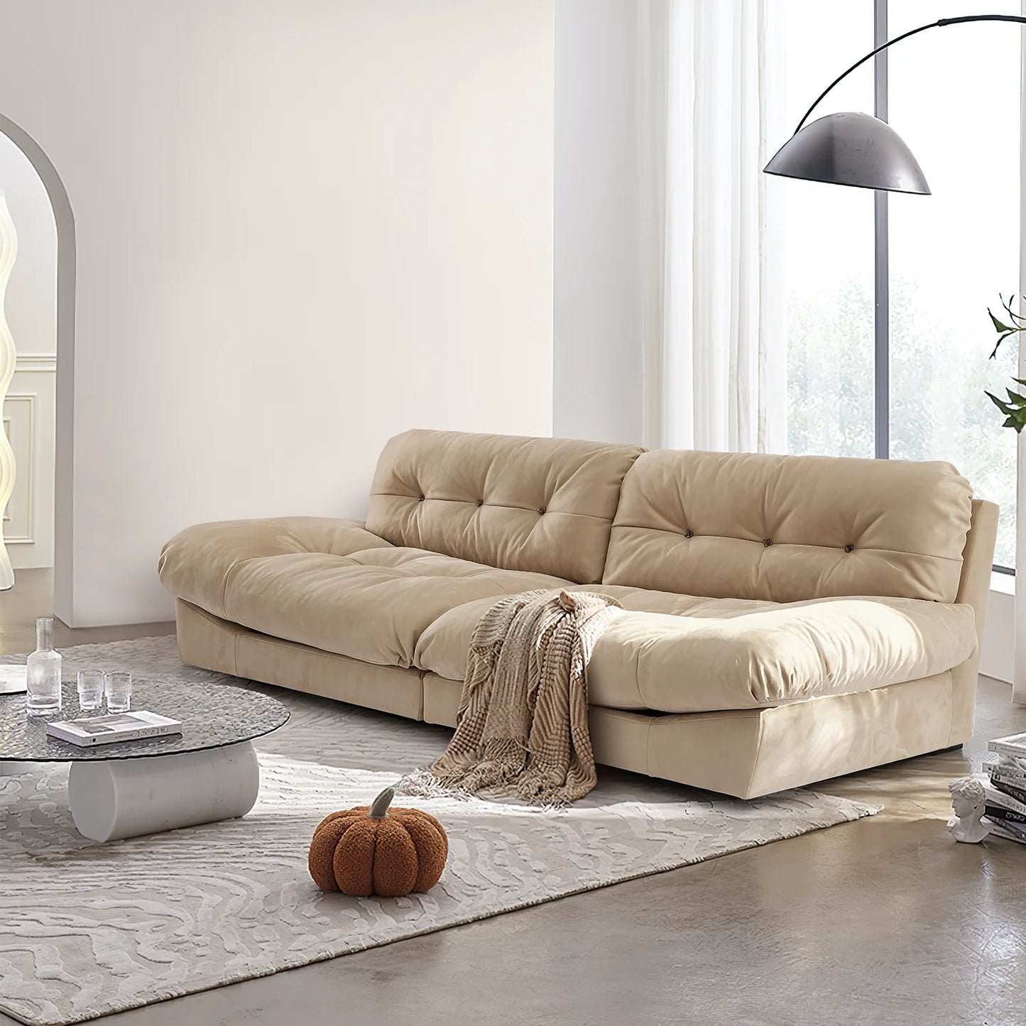 Modular-Cloud, Velvet-Sofa-Couch, W/Soft-Padding Material, 3-Seater Modern-Sofa for Living-Room