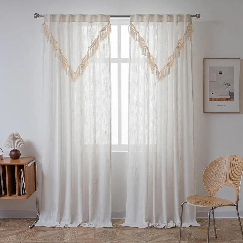 84 Inches Long, Light Filtering, Cotton Muslin Boho Curtains