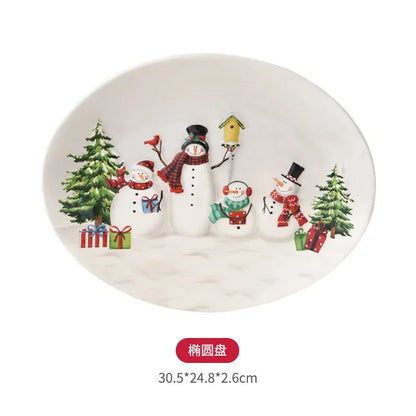 Christmas Snowman Plate & Various Serving Dishes/Teapot Set