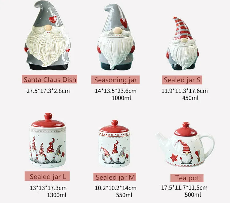 Nordic Santa Claus Dish Embossed Rice Salad Bowl Ceramic Flat Plate Cup Teapot Christmas Tableware Gift