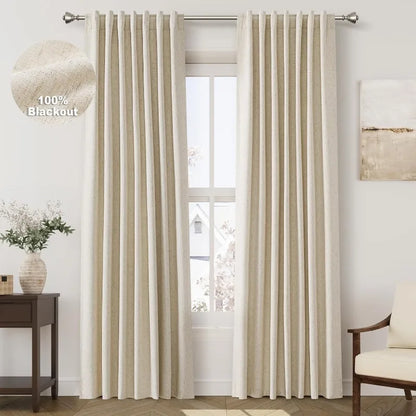 Thermal Insulated 100% Blackout Linen Drapes, Pleated Look