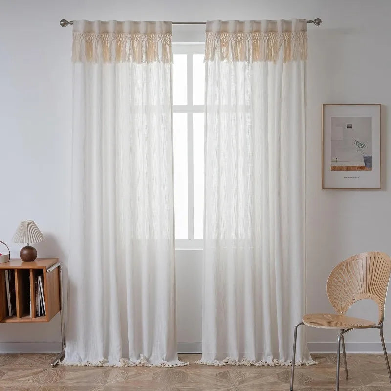 84 Inches Long, Light Filtering, Cotton Muslin Boho Curtains