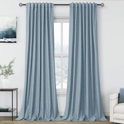 Thermal Insulated 100% Blackout Linen Drapes, Pleated Look