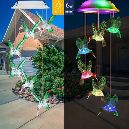 Solar-Powered Outdoor Waterproof/Color Changing Hummingbird Wind-Chimes