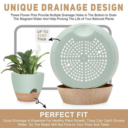 3-Large Plant-Pots, 12" 10" 9", Multi Mesh-Drainage-Holes, Indoor-Outdoor