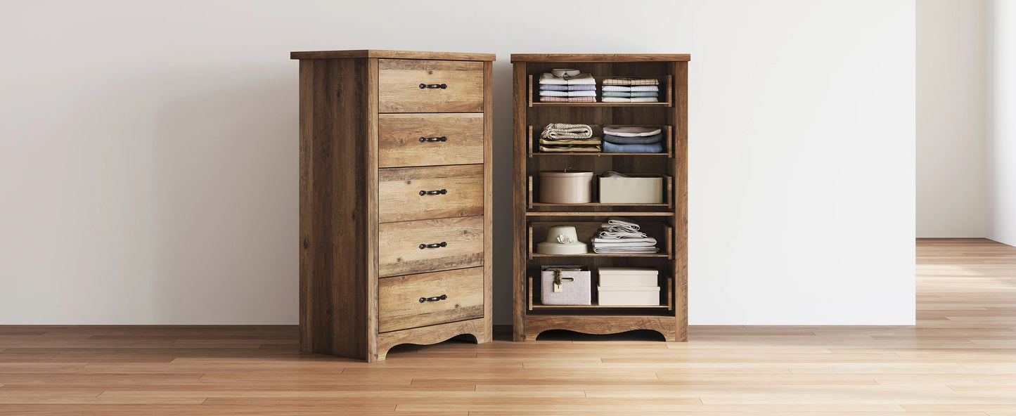 Wooden-Dresser w/ 5-Drawers, Tall-Closet-Storage-Organizer, Multi-Color-Choices