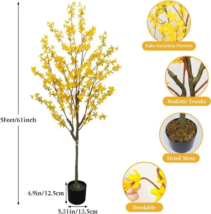 Indoor, Yellow 5' Silk Wisteria Tree with Planter