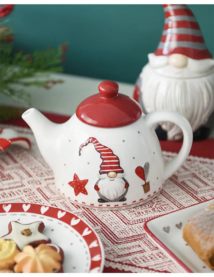 Nordic Santa Claus Dish Embossed Rice Salad Bowl Ceramic Flat Plate Cup Teapot Christmas Tableware Gift