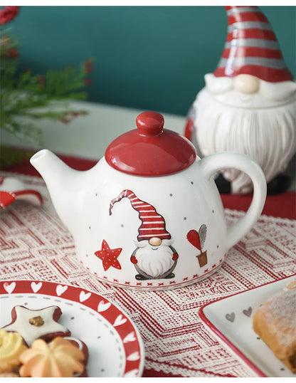 Nordic Santa Claus Dish Embossed Rice Salad Bowl Ceramic Flat Plate Cup Teapot Christmas Tableware Gift