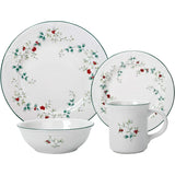 Winterberry Holiday 16 Piece Dinnerware Set, Service for 4, White