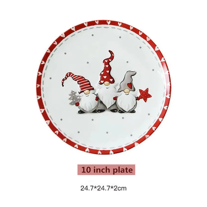 Nordic Santa Claus Dish Embossed Rice Salad Bowl Ceramic Flat Plate Cup Teapot Christmas Tableware Gift