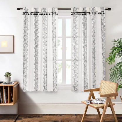 84 Inches Long, Light Filtering, Cotton Muslin Boho Curtains