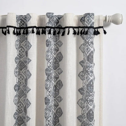 84 Inches Long, Light Filtering, Cotton Muslin Boho Curtains