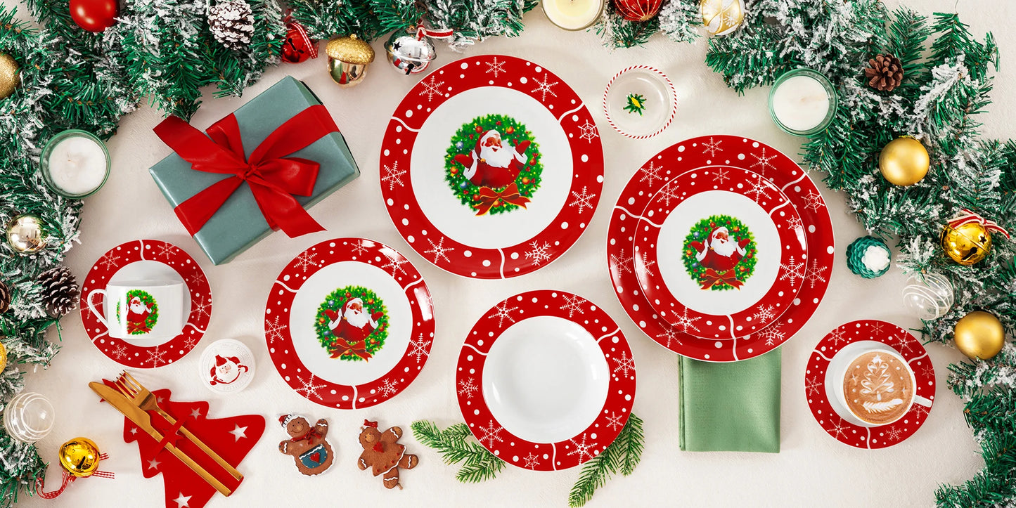 30PCS Christmas {Santa Claus} Dinnerware-Set, Dinnerware Plate/Dessert/Soup Plate/Mug